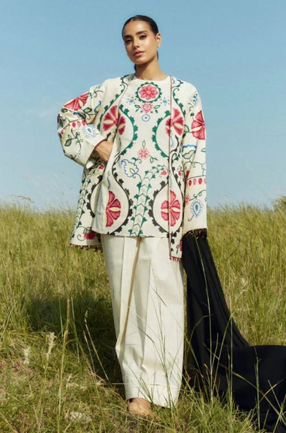 Zara Shah Jahan - 3PC Unstitched Dhanak Embroidered Shirt with Dhanak Embroidered Shawl and Trouser - ES1048
