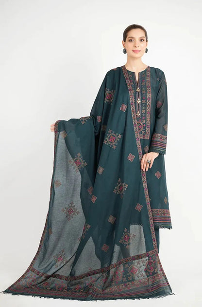 Bareeze - 3PC Unstitched Dhanak Embroidered Shirt With Dhanak Embroidered Shawl and Trouser - ES 1792