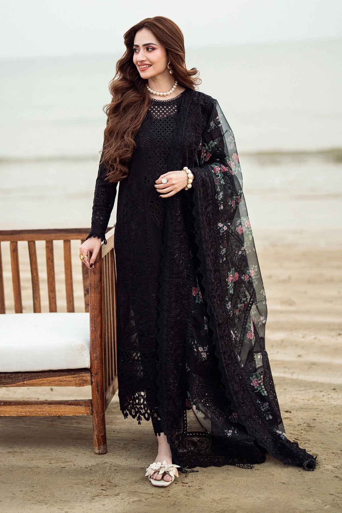 NUREH - 3PC UNSTITCHED LAWN EMBROIDERED SHIRT WITH CHIFFON PRINTED EMBROIDERED DUPATTA AND TROUSER - ES 1313