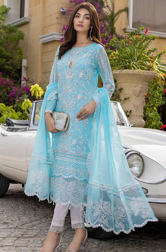 Azure - Heavy Embroidered Organza - ES1770