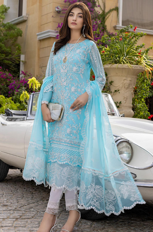 Azure - Heavy Embroidered Organza - ES1770