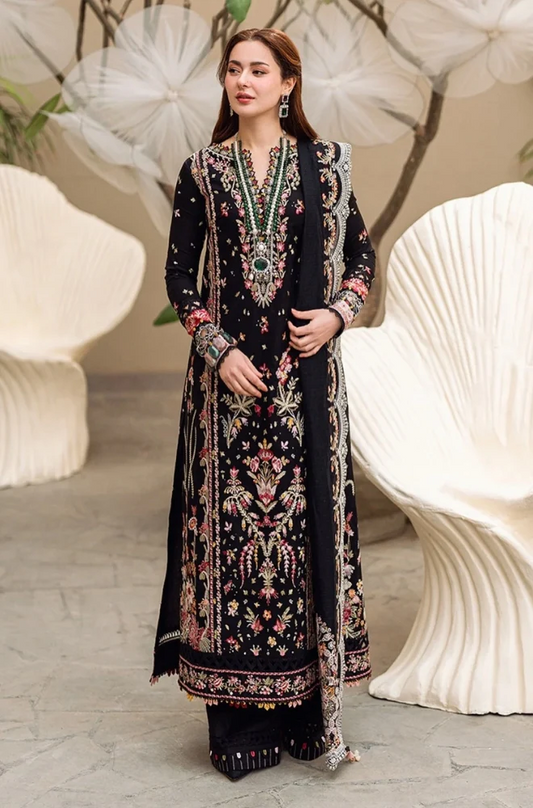 Qalamkar - 3PC Lawn Embroidered Shirt with Embroidered Slub Net Dupatta-ES 1304
