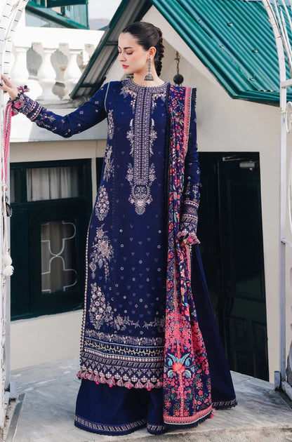 Hussain Rehar - 3PC Unstitched Dhanak Embroidered Shirt with coterie Shawl - ES 1816