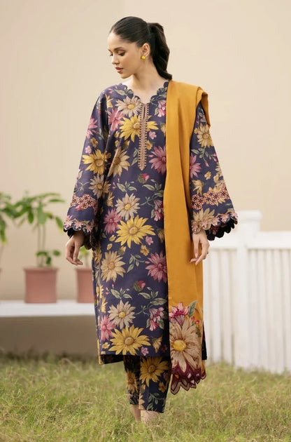 Baroque - 3PC Unstitched Khaddar Printed Shirt with Embroidered Neck Patch and Trouser with Printed Khaddar Dupatta - ES1180