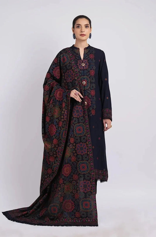 Bareeze - 3PC Unstitched Dhanak Embroidered Shirt With Dhanak Embroidered Shawl and Trouser - ES 1794
