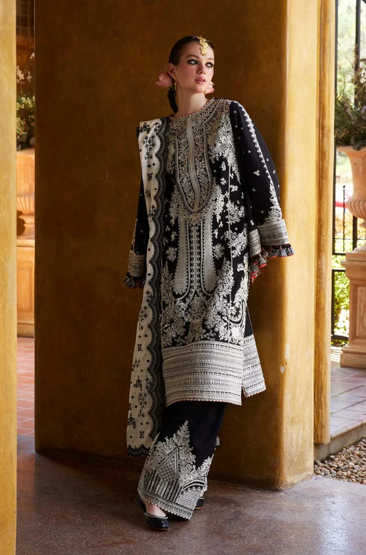 Hussain Rehar - Lawn 3PC Unstitched Embroidered Shirt with Slub Net Dupatta-ES1133