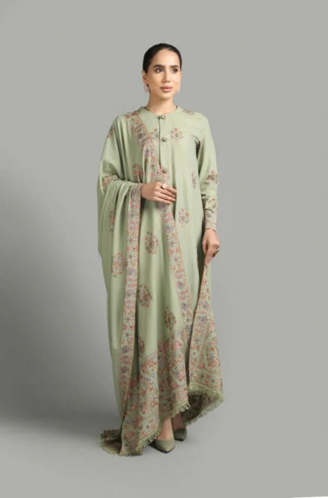 Bareeze - 3PC Unstitched Dhanak Embroidered Shirt With Dhanak Embroidered Shawl and Trouser - ES 1793