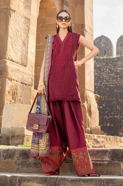 Maria.B - 3PC Unstitched Dhanak Embroidered Shirt With Dhanak Embroidered Shawl and Trouser - ES 1798