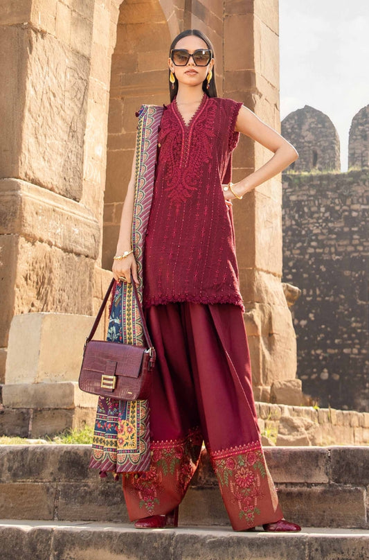 Maria.B - 3PC Unstitched Dhanak Embroidered Shirt With Dhanak Embroidered Shawl and Trouser - ES 1798
