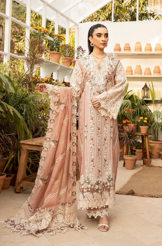 Elaf - 3PC Unstitched Dhanak Embroidered Shirt with Cotton Net Embroidered Shawl - ES 1807