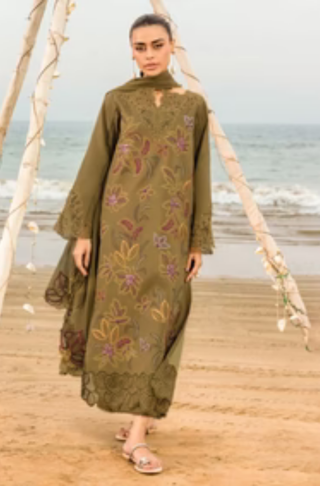 Rang Rasiya - 3PC Unstitched Lawn Embroidered Shirt with Printed Net Dupatta - ES 2163