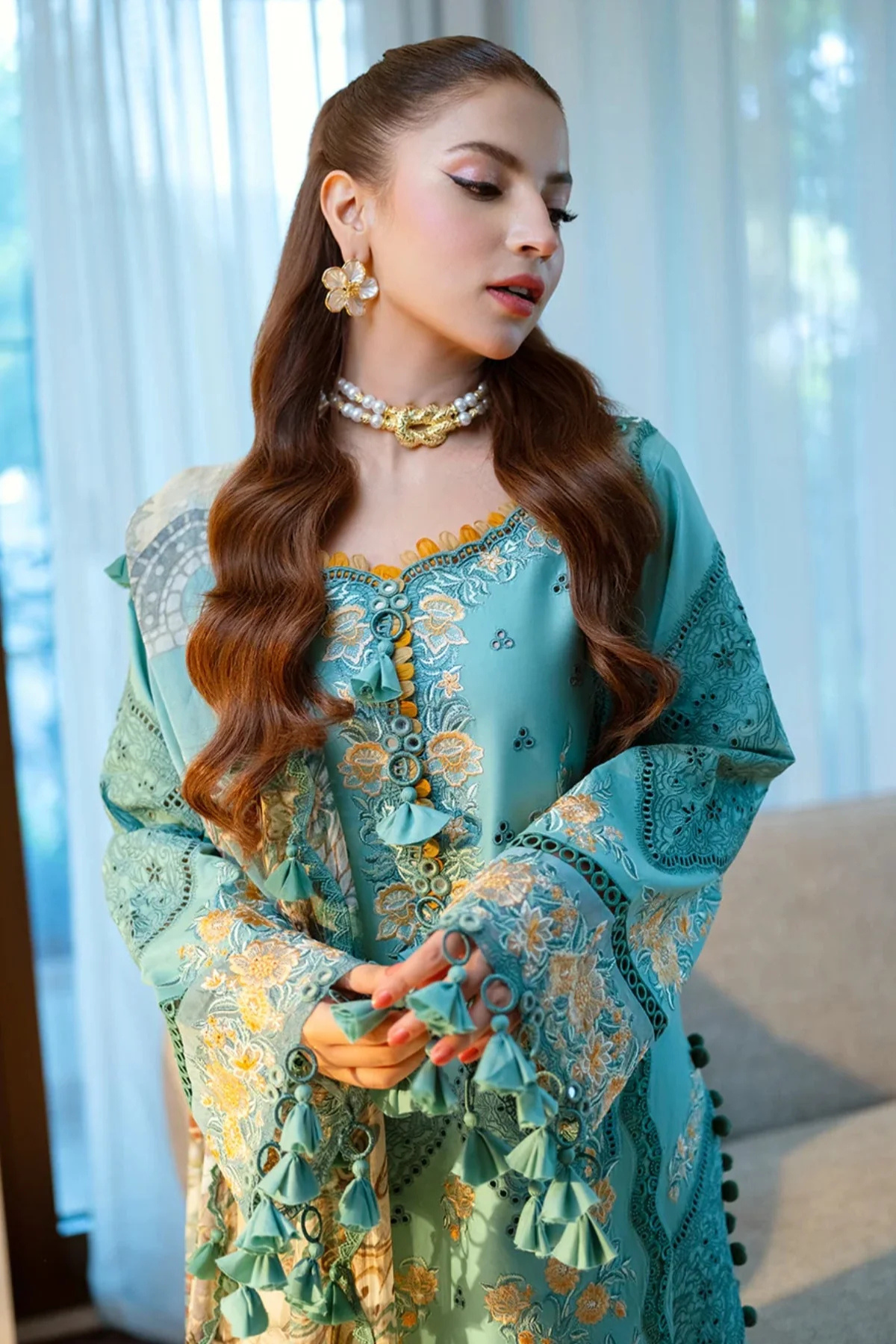 Jade - 3PC Unstitched Lawn Embroidered Shirt with Digital Printed Monark Dupatta and Trouser - ES 2230