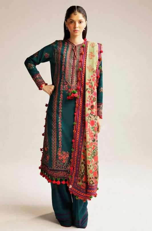 Embroidered Dhanak Unstitched 3PC Set - ES1757