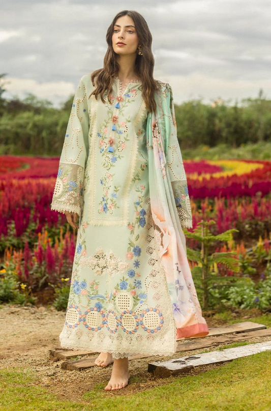 Mushq - 3PC Lawn Embroidered Shirt with Printed Silk Dupatta (Unstitched) - ES-1416