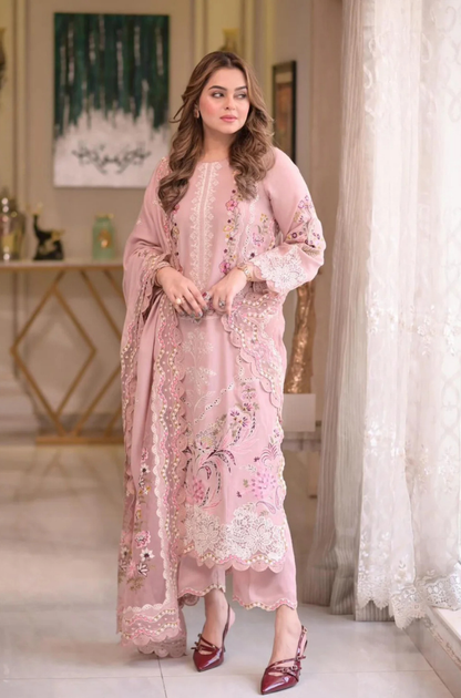 Aneelas - 3PC Unstitched Lawn Embroidered Shirt with Embroidered Chiffon Dupatta - ES 2170