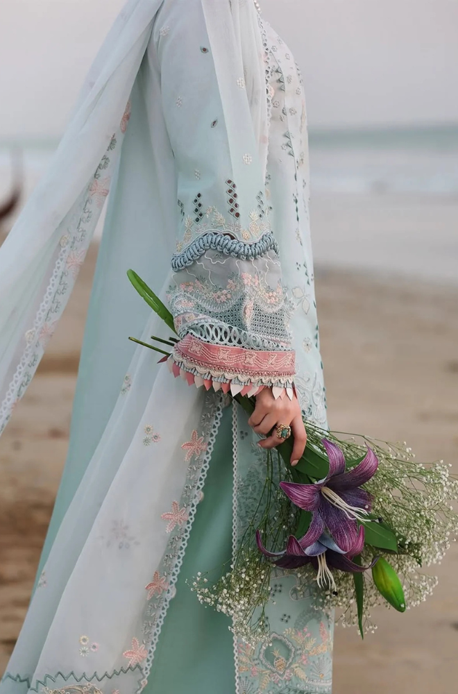 Qalamkar - 3PC Unstitched Lawn Embroidered Shirt with Embroidered Chiffon Dupatta and Trouser - ES 2215