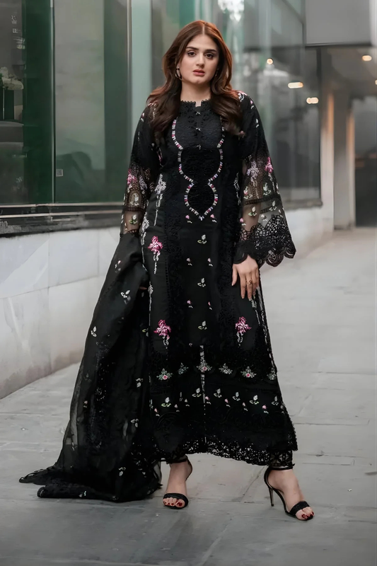 Aneelas - 3PC Unstitched Lawn Embroidered Chicken Kari Shirt with Embroidered Khaddi Net Dupatta - ES 2236