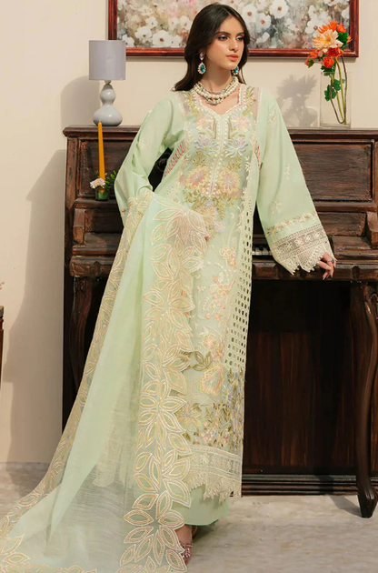 MAHNUR - 3PC Unstitch Lawn Embroidered Shirt with Embroidered Khadi Net Dupatta - ES 2157
