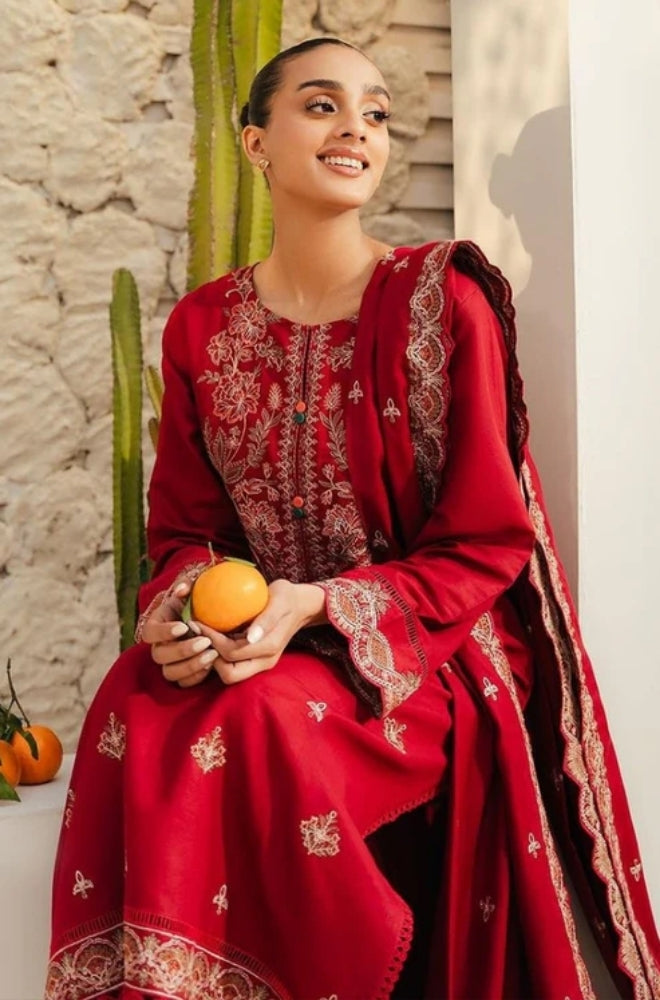 Beechtree - 3PC Unstitched Dhanak Embroidered Shirt with Dhanak Embroidered Dupatta and Trouser - ES1151