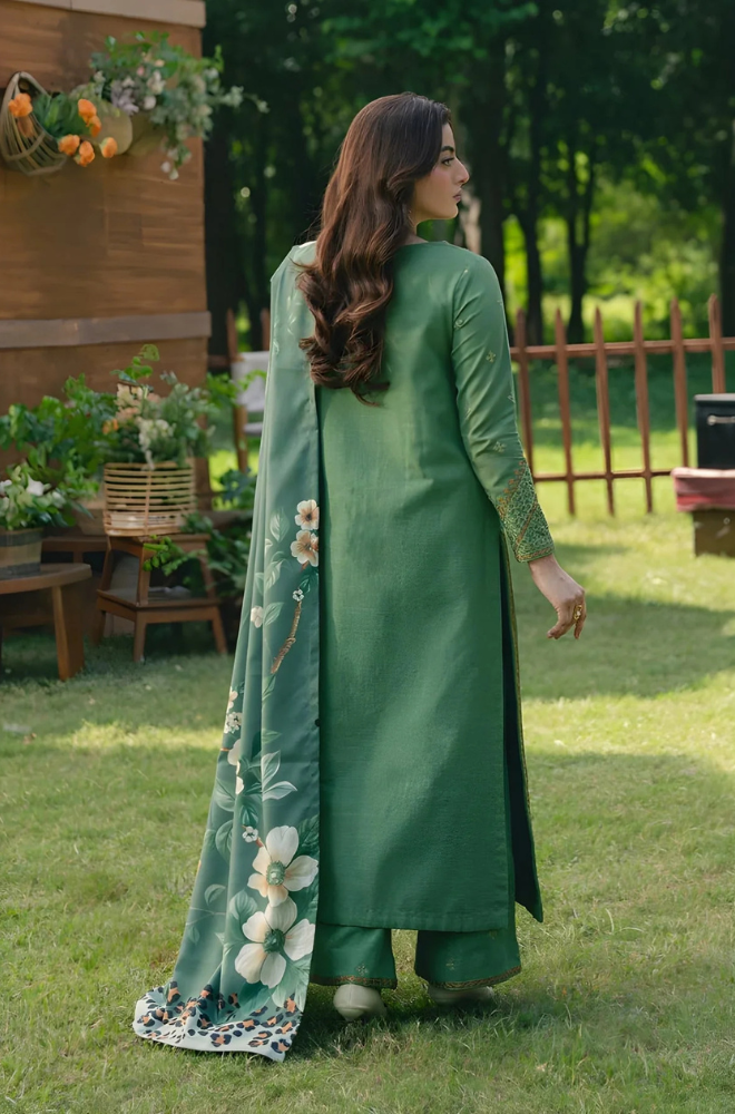 Maryam N Marya - 3PC Khaddar Embroidered Shirt with Digital Printed Dupatta and Embroidered Trouser - ES 2119