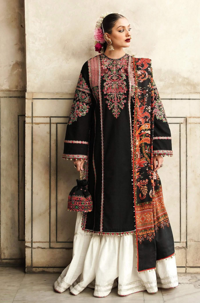 Hussain Rehar - 3PC Unstitched Lawn Embroidered Shirt with Printed Dupatta - ES 2205