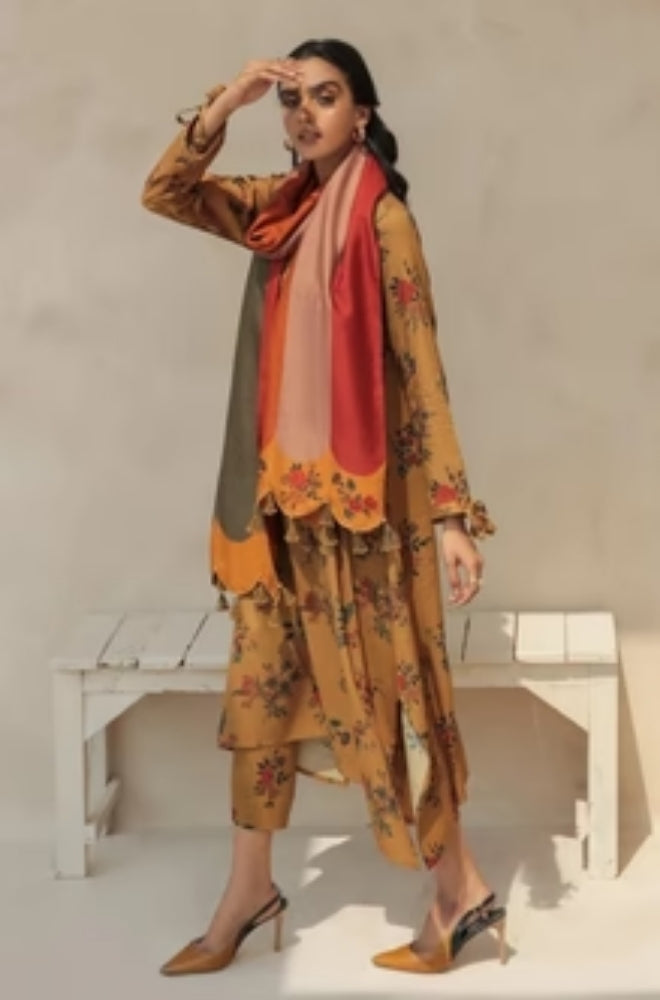Baroque - 3PC Unstitched Digital Printed Khaddar Shirt with Printed Khaddar Dupatta and Trouser - ES1182
