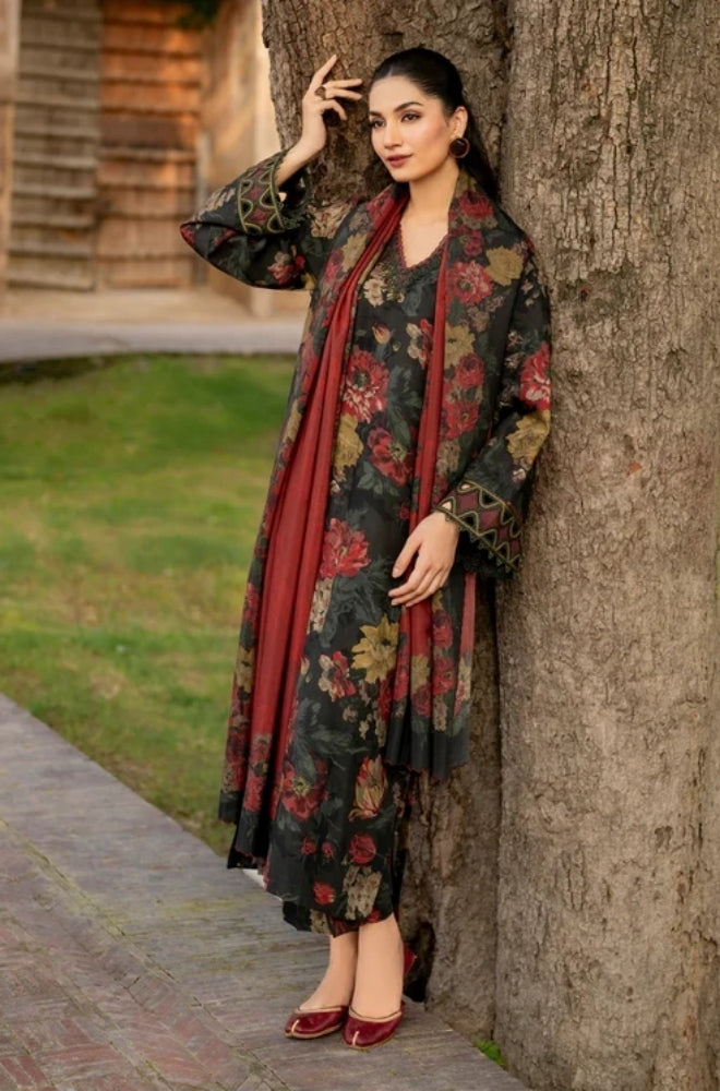 Baroque - 3PC Unstitched Printed Karandi Shirt with Printed Karandi Dupatta and Same Printed Trouser - ES1161