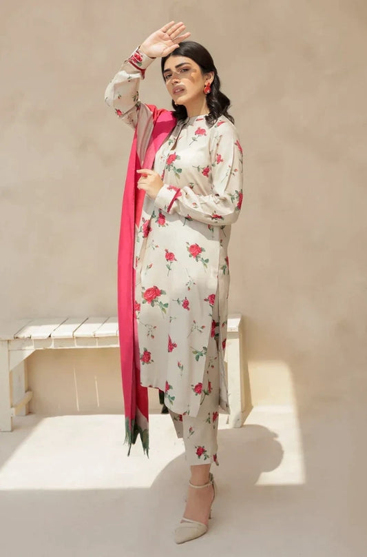 Baroque - 3PC Unstitched Printed Karandi Shirt with Printed Karandi Dupatta and Trouser - ES1159