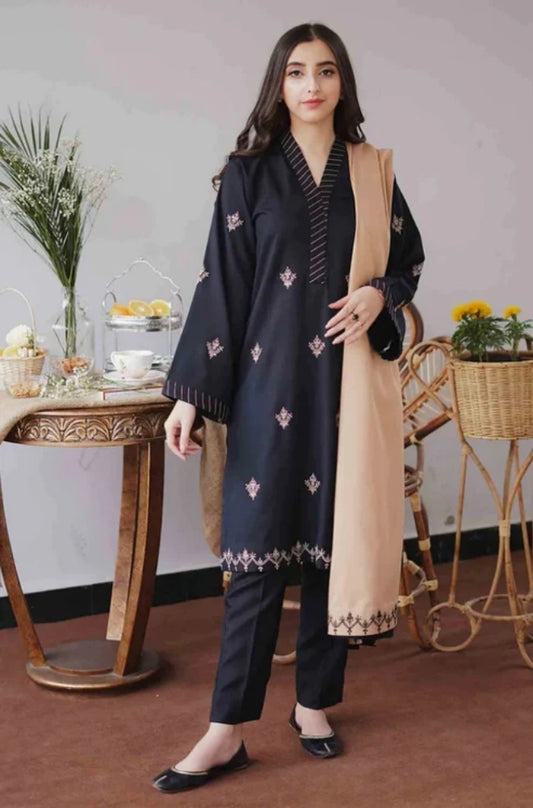 Aisling - 3PC Unstitched Dhanak Embroidered Shirt with Patti Work Embroidered Dupatta and Trouser - ES1189