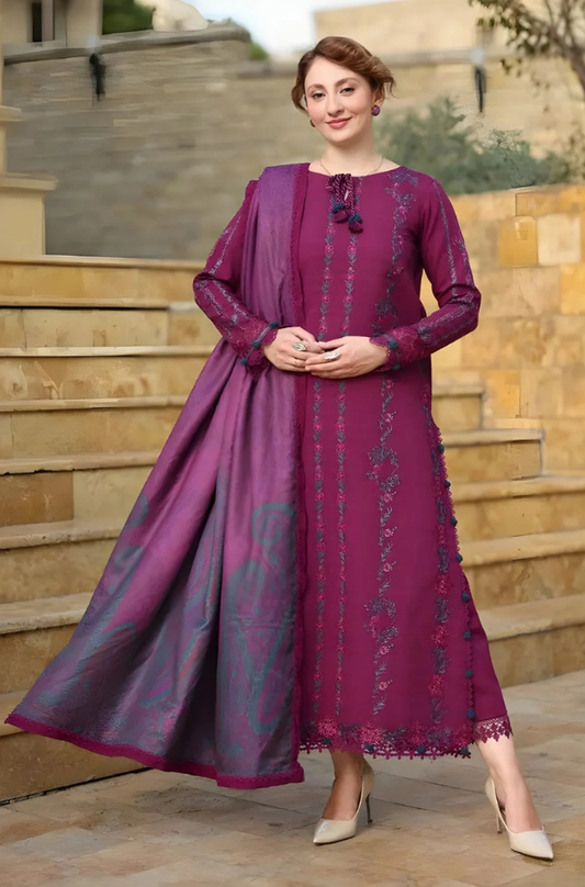 Rang Rasiya - 3PC Dhanak Embroidered Shirt with Digital Printed Dupatta and Trouser - ES 2103