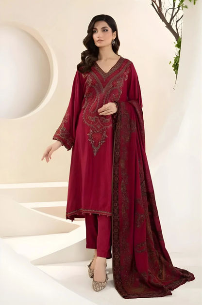 Maria B - 3PC Unstitched Dhanak Embroidered Shirt with Digital Printed Dupatta and Trouser - ES 2117