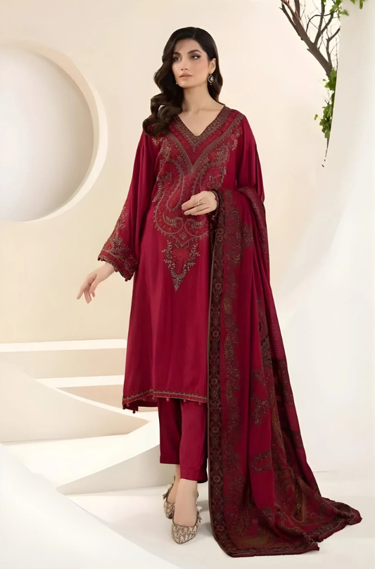 Maria B - 3PC Unstitched Dhanak Embroidered Shirt with Digital Printed Dupatta and Trouser - ES 2117