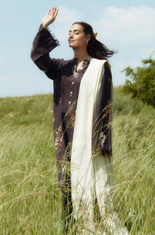 Zara Shah Jahan - 3PC Unstitched Dhanak Embroidered Shirt with Printed  Shawl and Trouser - ES1027