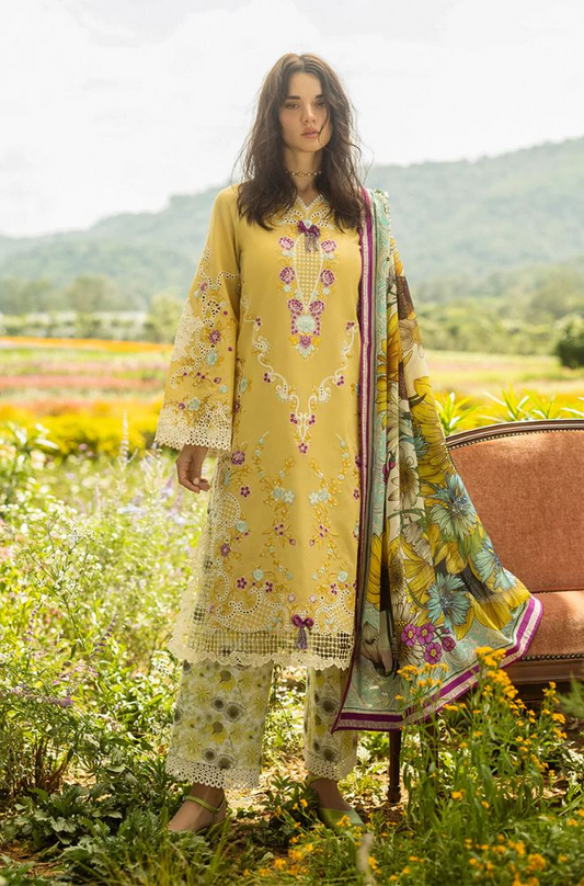 Mushq - 3PC Lawn Embroidered Shirt with Printed Silk Dupatta (Unstitched) - ES-1417