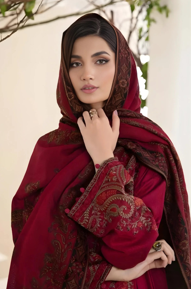 Maria B - 3PC Unstitched Dhanak Embroidered Shirt with Digital Printed Dupatta and Trouser - ES 2117