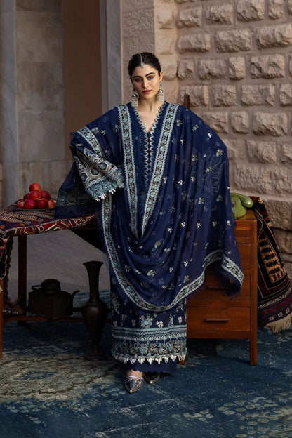 Kahf - 3PC Unstitched Lawn Embroidered Shirt with Embroidered Crinkle Dupatta and Trouser - ES 2228
