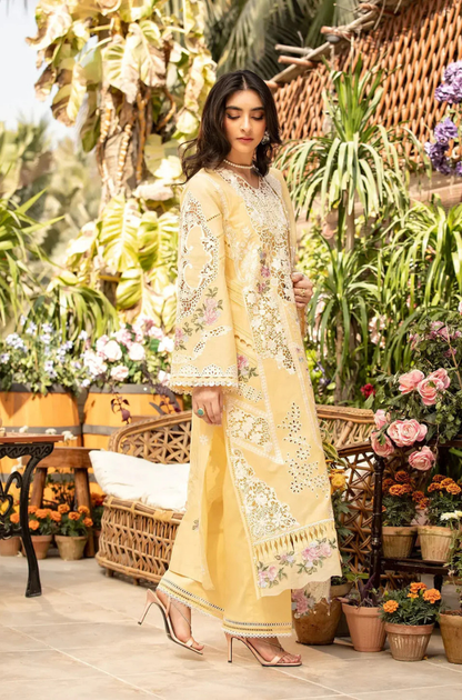 ELAF - 3PC Unstitched Lawn Embroidered Shirt with Slub Net Dupatta - ES 2187