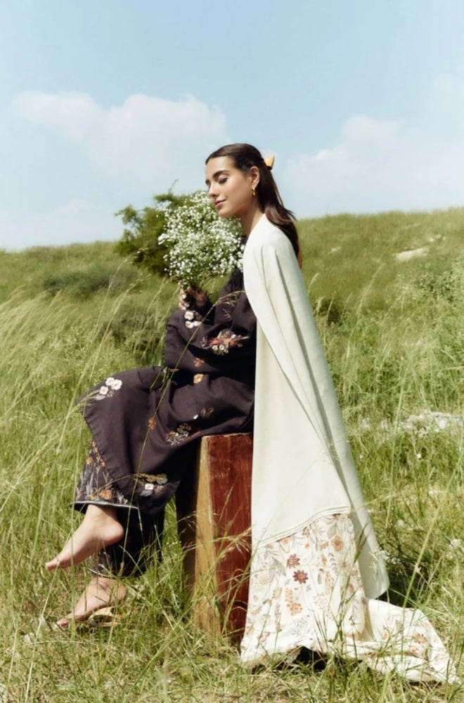 Zara Shah Jahan - 3PC Unstitched Dhanak Embroidered Shirt with Printed  Shawl and Trouser - ES1027