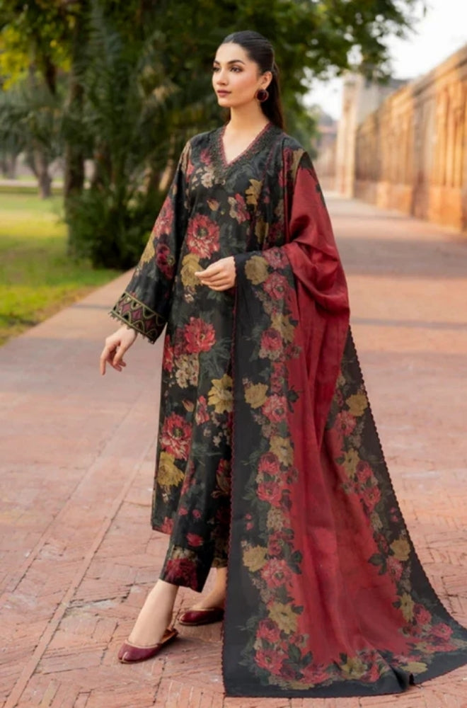 Baroque - 3PC Unstitched Printed Karandi Shirt with Printed Karandi Dupatta and Same Printed Trouser - ES1161