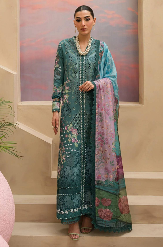 Afrozeh - 3PC Unstitched Lawn Embroidered Shirt with Printed Chiffon Dupatta - ES 2159