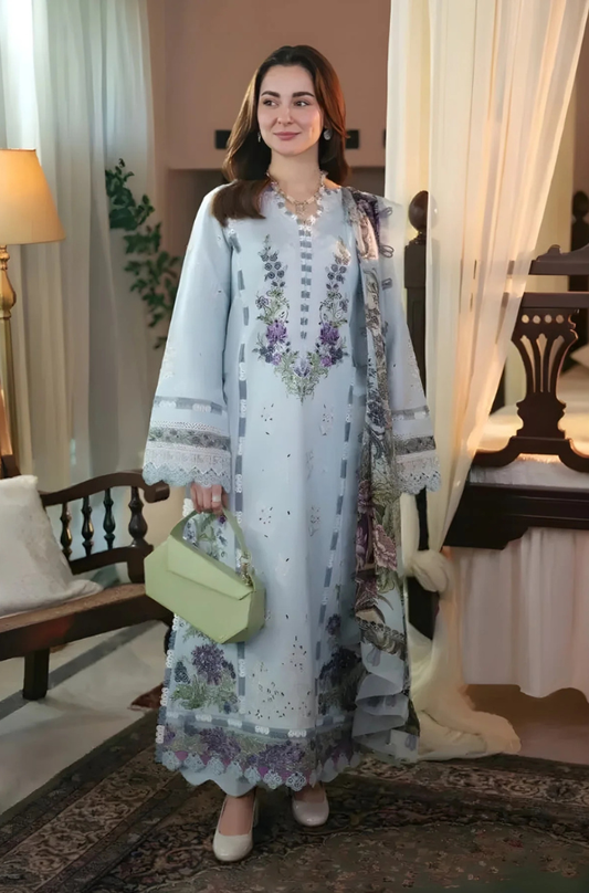 Jade - 3PC Unstitched Lawn Embroidered Shirt with Printed Chiffon Dupatta - ES 1301