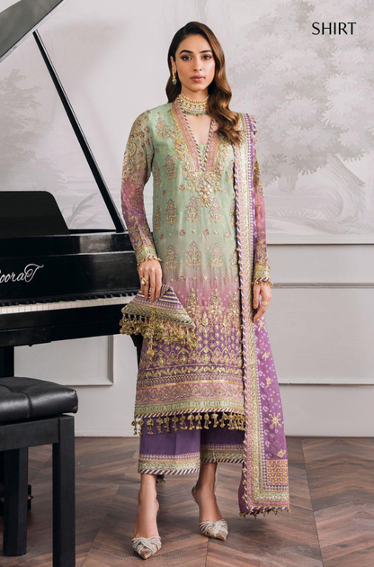 BAROQUE - 3PC Unstitched Embroidery Chiffon Suit With Silk Trouser - ES 2052