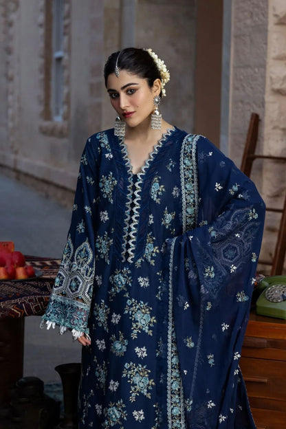 Kahf - 3PC Unstitched Lawn Embroidered Shirt with Embroidered Crinkle Dupatta and Trouser - ES 2228