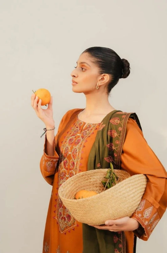 Beechtree - 3PC Unstitched Dhanak Embroidered Shirt with Dhanak Embroidered Dupatta and Trouser - ES1150