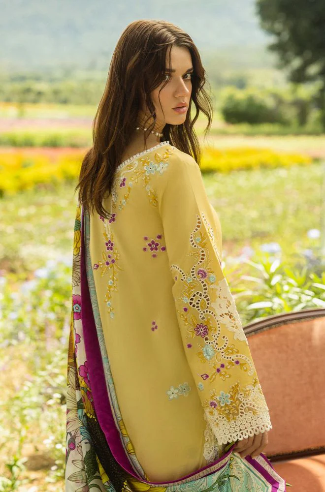 Mushq - 3PC Lawn Embroidered Shirt with Printed Silk Dupatta (Unstitched) - ES-1417
