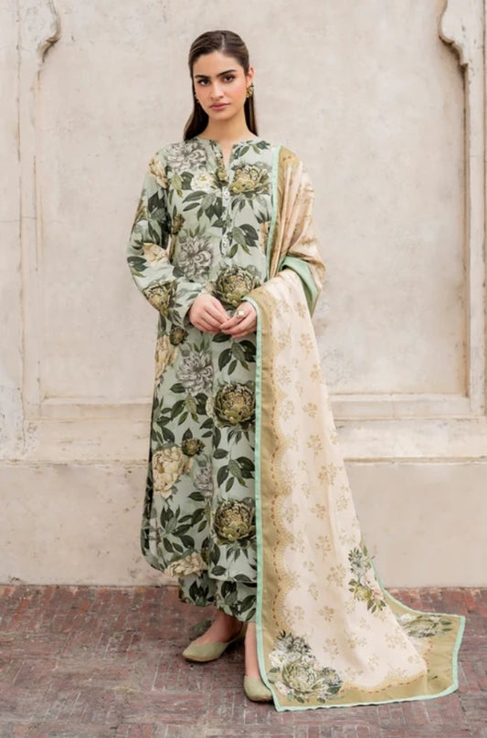 Baroque - 3PC Unstitched Printed Karandi Shirt with Printed Karandi Dupatta and Same Printed Trouser - ES1160