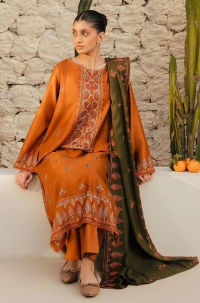 Beechtree - 3PC Unstitched Dhanak Embroidered Shirt with Dhanak Embroidered Dupatta and Trouser - ES1150