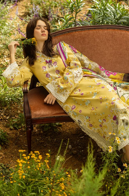 Mushq - 3PC Lawn Embroidered Shirt with Printed Silk Dupatta (Unstitched) - ES-1417