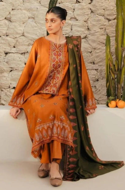 Beechtree - 3PC Unstitched Dhanak Embroidered Shirt with Dhanak Embroidered Dupatta and Trouser - ES1150