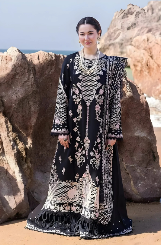 Qalamkar - 3PC Unstitched Lawn Heavy Embroidered Shirt with Printed Embroidered Slub Net Dupatta - ES 1089